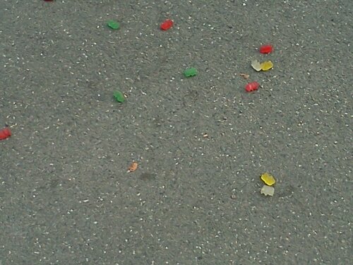 Gummy bears on the street gummy bears, candy, gummi bears