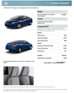 2012 Honda Civic Coupe price sheet Honda, Civic, car